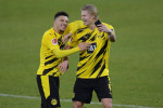 from right: Erling HAALAND (Borussia Dortmund) and Jadon SANCHO (Borussia Dortmund) after the end of the game, take selfies with smartphone. laughs, laughs, laughsd, optimistic, in a good mood. Soccer 1st Bundesliga, 22nd matchday, FC Schalke 04 (GE) - Bo