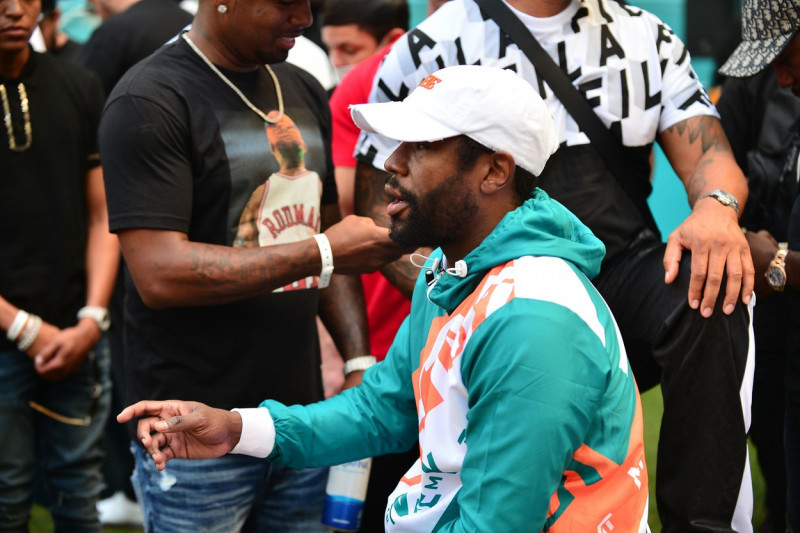 Floyd Mayweather and Logan Paul Attend a Press Conference at the Hard Rock Stadium