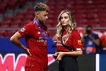 Little Mix Star, Perrie Edwards pictured in Liverpool shirt with Boyfriend, Alex Oxlade-Chamberlain and cousin Ellie Hemmings after Champions League Final 2019
