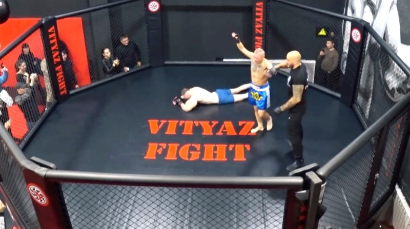 Russian 'Popeye', 23, with bulging biceps from synthol injections is defeated after only three minutes in MMA contest