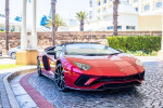 CAPE TOWN , SOUTH AFRICA - 01 JANUARY 2019: Brand new Lamborghini Aventador S parked in front of the Table Bay Hotel at V &amp; A Waterfront in Cape Town