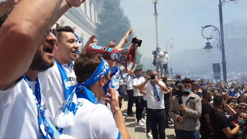 Sărbătoare în Craiova, după câștigarea Cupei / Foto: Captură Facebook@UCVOficial