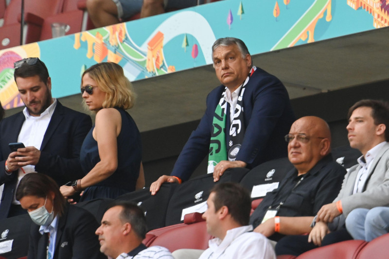 Budapest, Hungary. 19th June, 2021. Football: European Championship, Hungary - France, preliminary round, Group F, 2nd matchday at the Puskas Arena: Hungarian Prime Minister Viktor Orban sits in the stands. Credit: Robert Michael/dpa-Zentralbild/dpa/Alamy