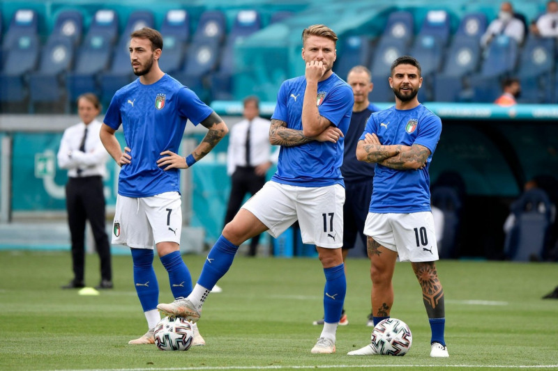 Roma, Italy. 20th June, 2021. Gaetano Castrovilli, Ciro Immobile and Lorenzo Insigne of Italy during the Uefa Euro 2020 Group A football match between Italy and Wales at stadio Olimpico in Rome (Italy), June 20th, 2021. Photo Andrea Staccioli/Insidefoto C