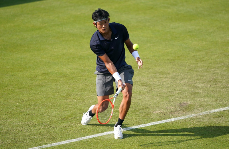 China's Zhizhen Zhang in action against Italy's Andreas Seppi during day four of the Viking Open at Nottingham Tennis Centre. Picture date: Tuesday June 8, 2021.