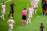 AMSTERDAM, NETHERLANDS - JUNE 21: Yellow card fot Stefan Ristovski of North Macedonia by Referee Istvan Kovacs during the UEFA Euro 2020 Championship Group C match between North Macedonia National Team and Netherlands National Team at the Johan Cruijff Ar