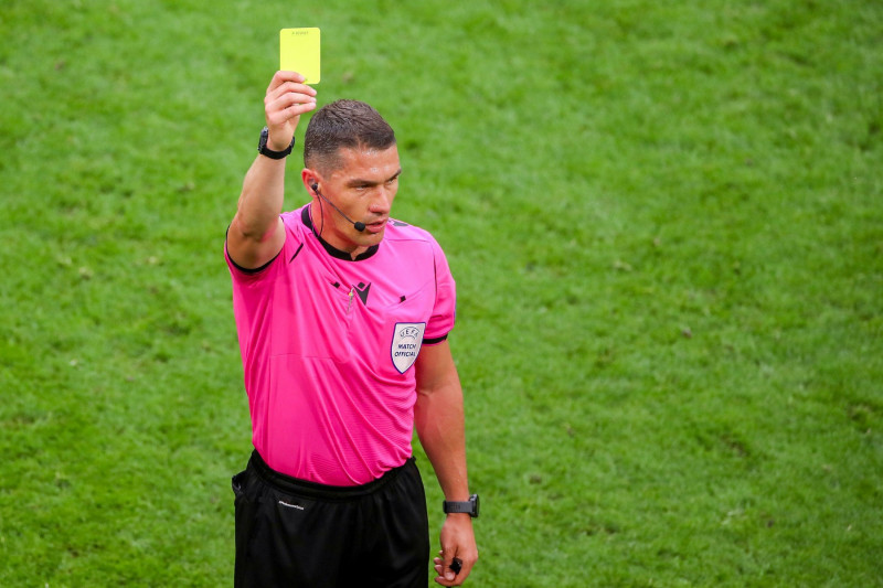 AMSTERDAM, NETHERLANDS - JUNE 21: Referee Istvan Kovacs during the UEFA Euro 2020 Championship Group C match between North Macedonia National Team and Netherlands National Team at the Johan Cruijff ArenA on June 21, 2021 in Amsterdam, Netherlands (Photo b
