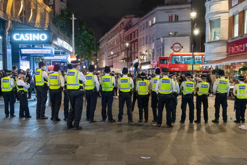 Football fans celebrate England's EURO2020 quarter-final football win, clash with police, London, UK - 04 Jul 2021