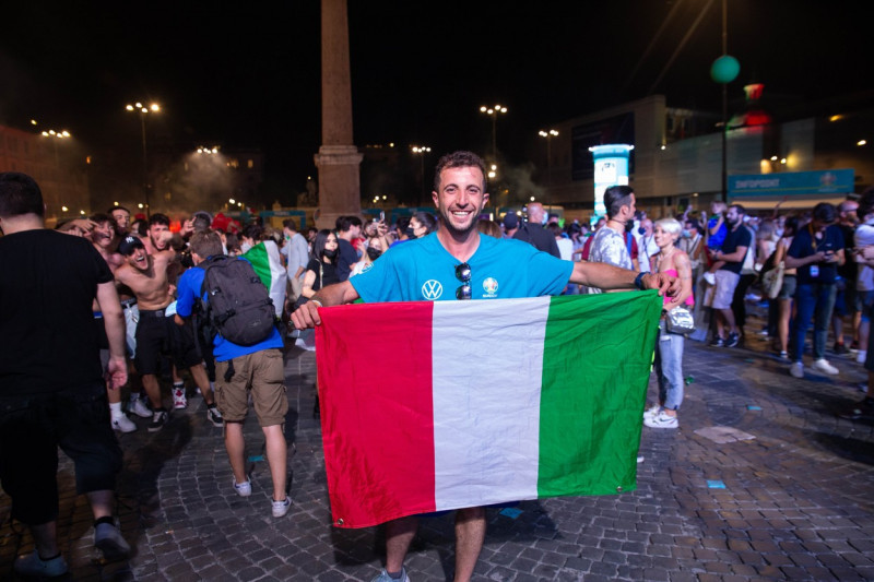 Italian fans celebrate victory of European Football Championships in Rome