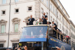 ROME, ITALY - JULY 12, 2021. Federico Bernardeschi and Leonardo Bonucci of the Italian national team celebrate the victory at Euro 2020 by exhibiting the European Cup from an open bus with a tour in the center of Rome. Credit: Andrea Petinari/Medialys Ima