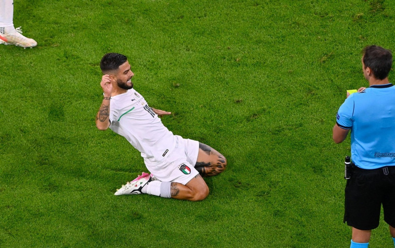 Munchen, Germany. 02nd July, 2021. Italian forward Lorenzo Insigne (10) pictured celebrating after scoring a goal during a soccer game during the quarter final Euro 2020 European Championship between the Belgian national soccer team Red Devils and Italy,