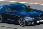 2017 Black Mercedes-Benz AMG GT R Premium Auto; Vehicular traffic moving vehicles, cars driving vehicle on UK roads, motors, motoring on the M6 motorway highway network.