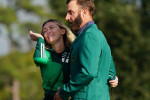 Augusta, United States. 15th Nov, 2020. 2020 champion Dustin Johnson wears the Green Jacket for the first time standing with Paulina Gretzky after the final round of the 2020 Masters golf tournament at Augusta National Golf Club in Augusta, Georgia on Sun