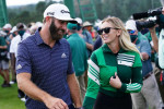 Augusta, United States. 29th Nov, 2020. Dustin Johnson and Paulina Gretzky smile as they together walk away from the 18th green after the final round of the 2020 Masters golf tournament at Augusta National Golf Club in Augusta, Georgia, on Sunday, Novembe