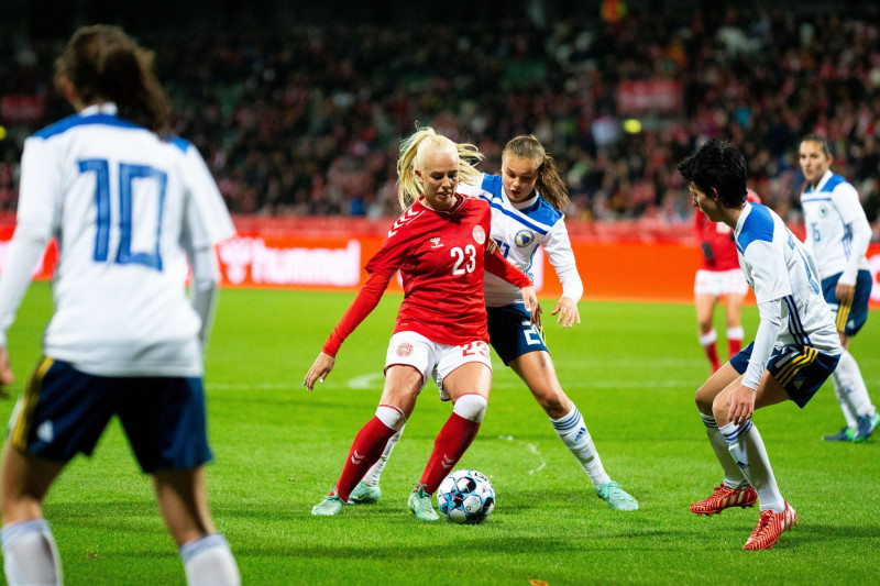 Viborg, Denmark. 21st Oct, 2021. Sofie Svava (23) of Denmark seen during the Women's World Cup Qualifier between Denmark and Bosnia and Herzegovina at Viborg Stadion in Viborg. (Photo Credit: Gonzales Photo/Alamy Live News