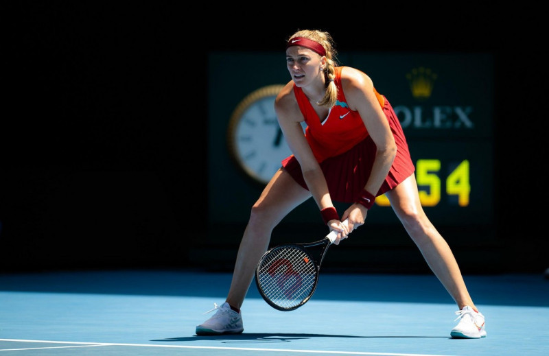 18th January 2022. 18th January 2022. Petra Kvitova of the Czech Republic in action against Sorana Cirstea of Romania during the first round of the 2022 Australian Open, WTA Grand Slam tennis tournament on January 18, 2022 at Melbourne Park in Melbourne,