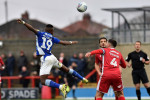 Morecambe, UK. 26th Dec, 2019. MORECAMBE, ENGLAND - DECEMBER 26TH Alex Kenyon of Morecambe and Desire Segbe Azankpo of Oldham Athletic during the Sky Bet League 2 match between Morecambe and Oldham Athletic at the Globe Arena, Morecambe on Thursday 26th D