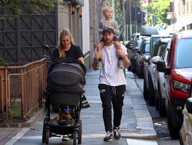 *EXCLUSIVE* Inter Milan's Danish Footballer Christian Eriksen enjoys his family time with a stroll out in Milan.