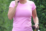 *STRICTLY NOT AVAILABLE FOR DAILY MAIL ONLINE USAGE* Coleen Rooney looks pretty in pink as she is seen leaving a Pilates class