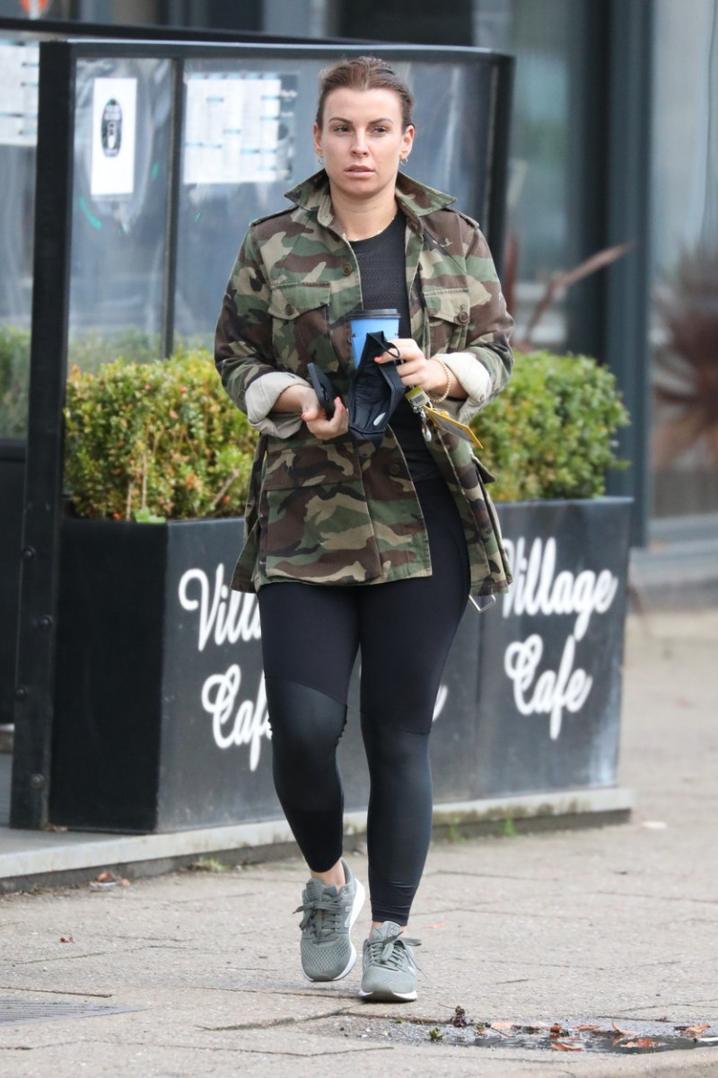 Coleen Rooney Grabs Coffee In Alderley Edge This Morning Wearing A Military Style Jacket