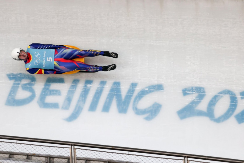 Beijing, China. 1st Feb, 2022. Luger Valentin Cretu of Romania trains at the Yanqing National Sliding Centre ahead of the 2022 Winter Olympic Games scheduled to take place in Beijing and Zhangjiakou from 4 to 20 February 2022. Credit: Anton Novoderezhkin/