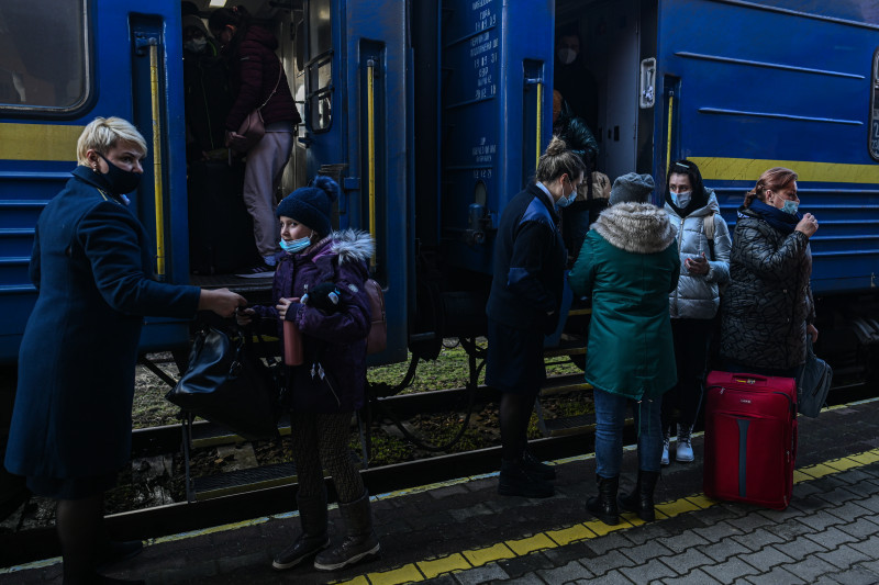 Ukrainians Flee To Poland Amid Russia's Armed Invasion