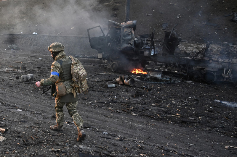Bloc din Kiev atacat, pe 26 februarie / Foto: Profimedia