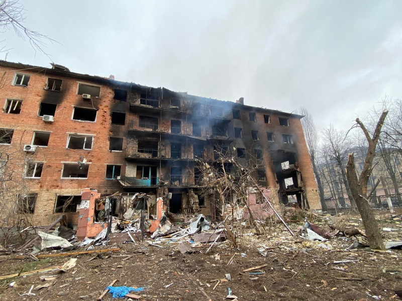 Aftermath of rocket fire in Vasylkiv, Ukraine - 01 Mar 2022
