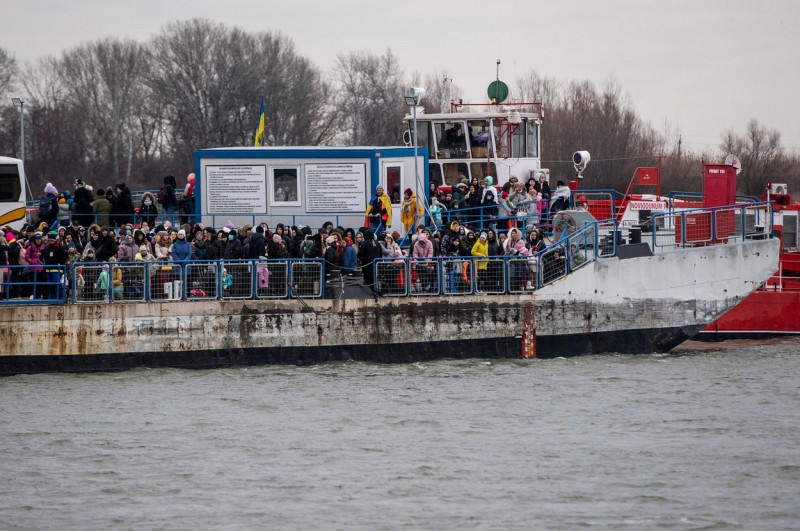 Russia Ukraine War, Ukrainian refugees fleeing Odessa enter Romania on board a ferry boat, Isaccea, Romania - 06 Mar 2022