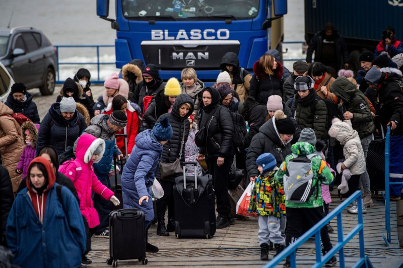 Russia Ukraine War, Ukrainian refugees fleeing Odessa enter Romania on board a ferry boat, Isaccea, Romania - 06 Mar 2022
