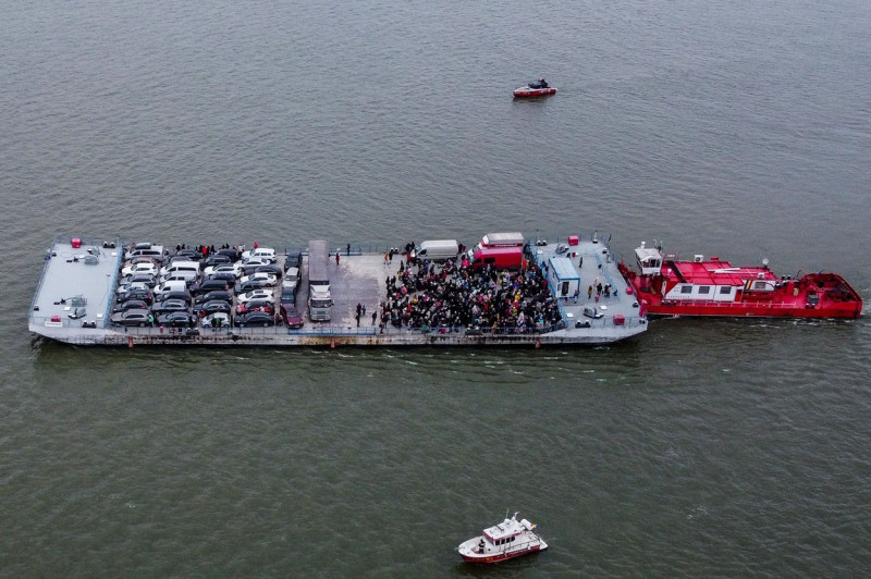 Russia Ukraine War, Ukrainian refugees fleeing Odessa enter Romania on board a ferry boat, Isaccea - 06 Mar 2022