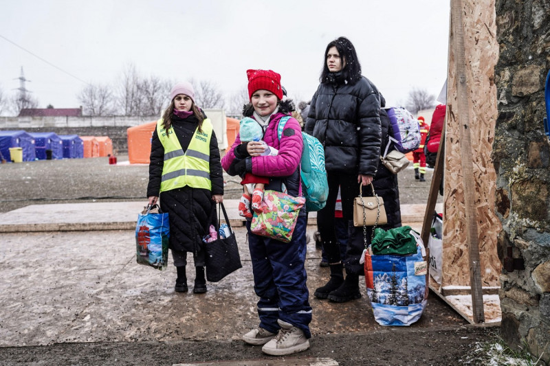Ukrainian refugees in the refugee camp of Siret