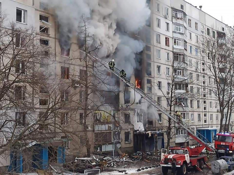 Debris of Residential Buildings Damaged by Russian Shelling