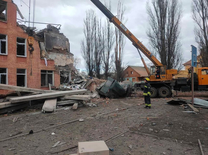 Rescuers Remove Rubble from Bombing in Chernihiv