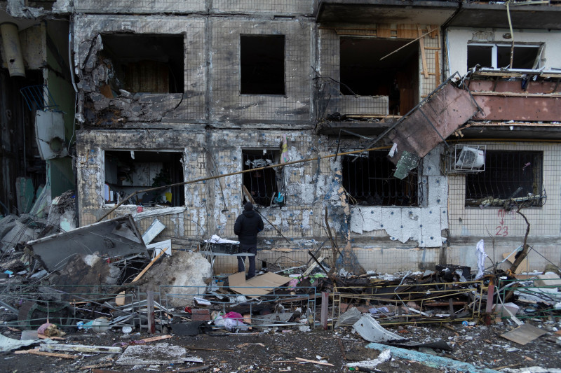Destroyed Residential Building In Kyiv, Ukraine - 14 Mar 2022