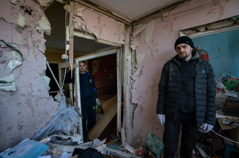 Residents Clean Up Following A Rocket Attack In Kyiv, Ukraine - 19 Mar 2022