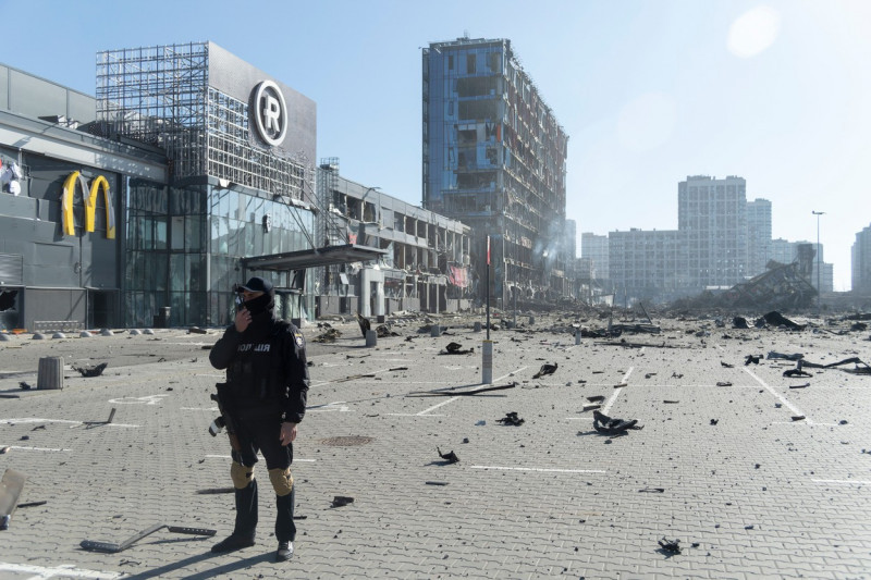 Retroville Mall Destroyed By Russian Shelling, Kyiv, Ukraine - 21 Mar 2022