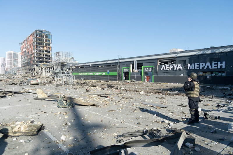 Retroville Mall Destroyed By Russian Shelling, Kyiv, Ukraine - 21 Mar 2022