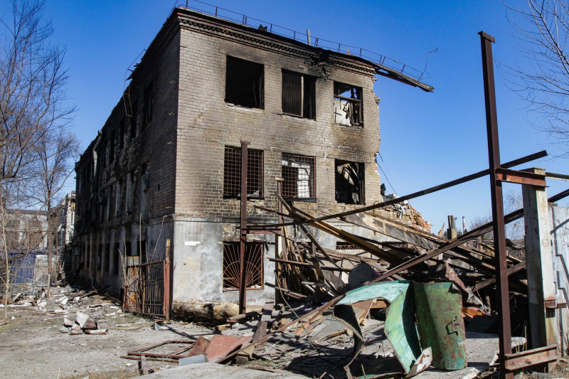 Aftermath of rocket fire continues to be eliminated in Dnipro, Ukraine - 21 Mar 2022