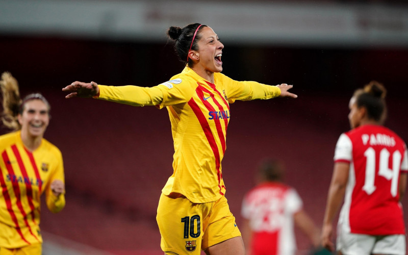 Barcelona's Jenifer Hermoso celebrates scoring their side's fourth goal of the game during the UEFA Women's Champions League, Group C match at Emirates Stadium, London. Picture date: Thursday December 9, 2021.