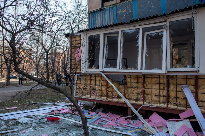 A Russian Shell Hit Near A Residential Building In Kyiv, On The Morning Of March, 23rd, 2022