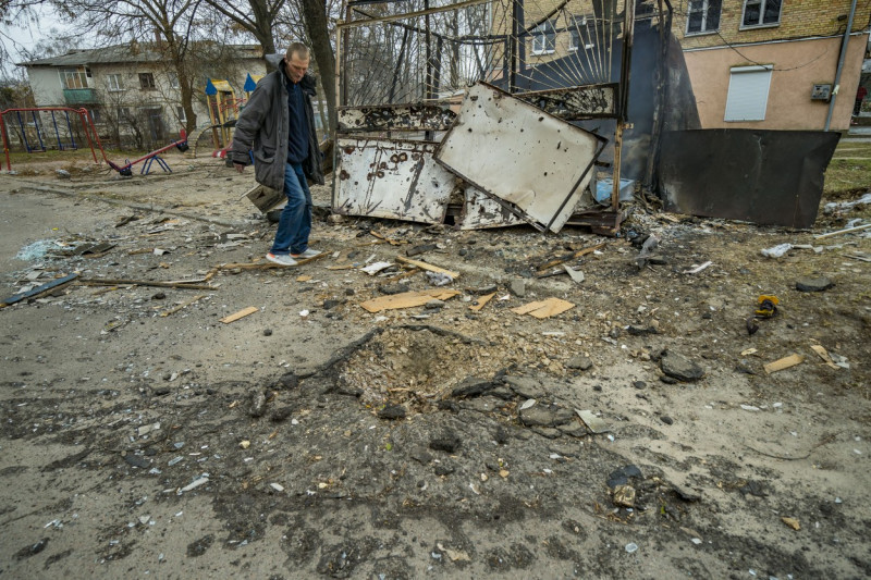 Aftermath of the russian shelling in the outskirts of Kyiv, Ukraine - 26 Mar 2022