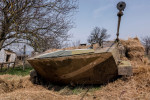 Ukraine: Destroyed Russian tank with symbol ''Z'' painted on its side near Mykolaiv