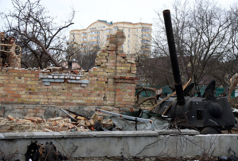 Vokzalna Street in Bucha, Ukraine - 05 Apr 2022