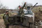 Self-propelled artillery in Pervomaisk, Lugansk People's Republic