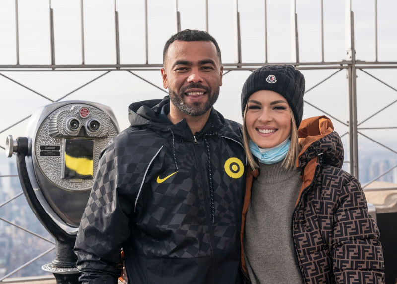 Chelsea FC legend Ashley Cole with Champions League Trophy at Empire State Building, New York, United States - 09 Dec 2021