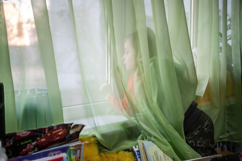 Lviv, Ukraine. 14th Mar, 2022. A child seen at a government children's shelter in Lviv. According to the United Nations, more than three million Ukrainians have become refugees and another two million have been internally displaced since Russia began its