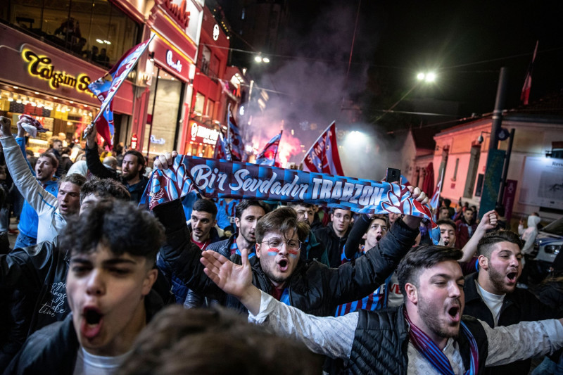 Trabzonspor fans gather at Taksim Square in Istanbul, Turkey - 30 Apr 2022