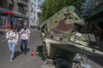 Wreckage of a Russian armored vehicle and an aircraft installed at the national military museum in Kyiv, Ukraine - 08 May 2022