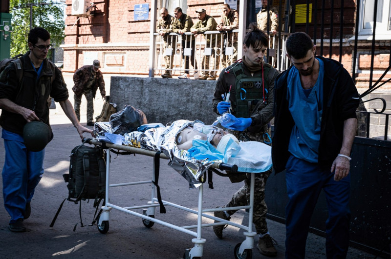 Injured Soldiers from Russian Offensive in Bakhmut, Ukraine - 23 May 2022